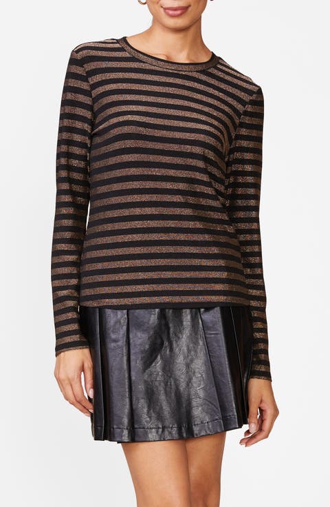 Metallic Striped Fitted Knit Top