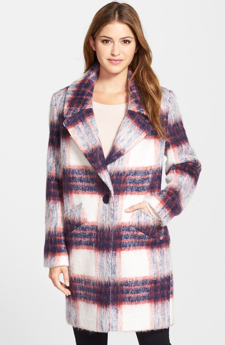 Kenneth Cole New York Brushed Plaid Reefer Coat, Main, color, 
