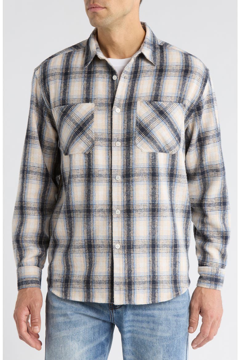 Oversize Coastal Plaid Button-Up Flannel Shirt, Alternate, color, BLUE