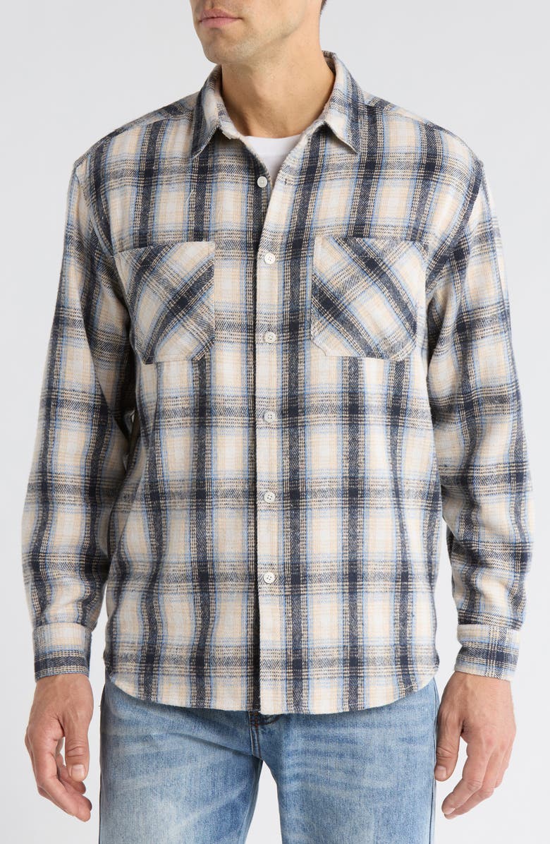 925 Originals Oversize Coastal Plaid Button-Up Flannel Shirt, Alternate, color, Blue