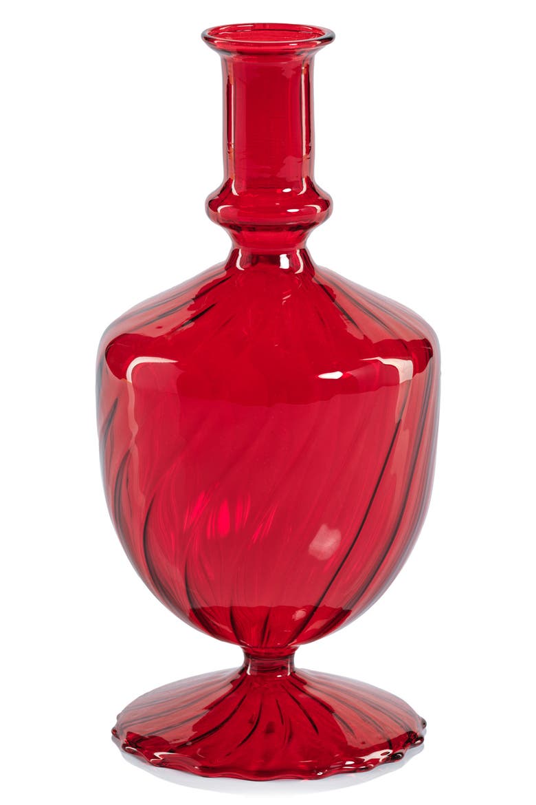 Vellum Spiral Footed Glass Vase, Main, color, RED