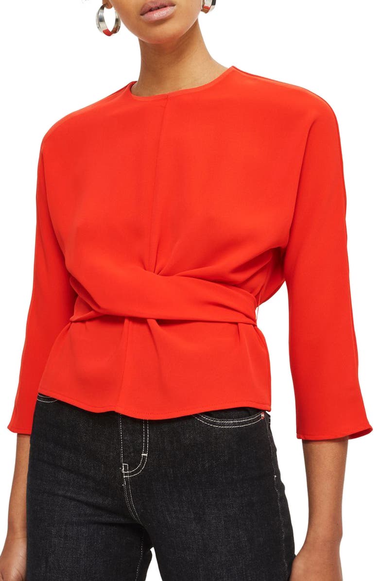 Topshop Wrap Waist Top, Main, color,