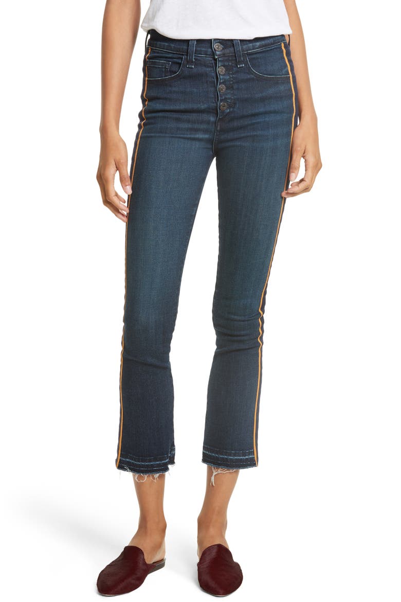 Carolyn Tuxedo Stripe Baby Boot Crop Jeans, Main, color, MIDNIGHT/ FRAY/ GOLD STRIPE