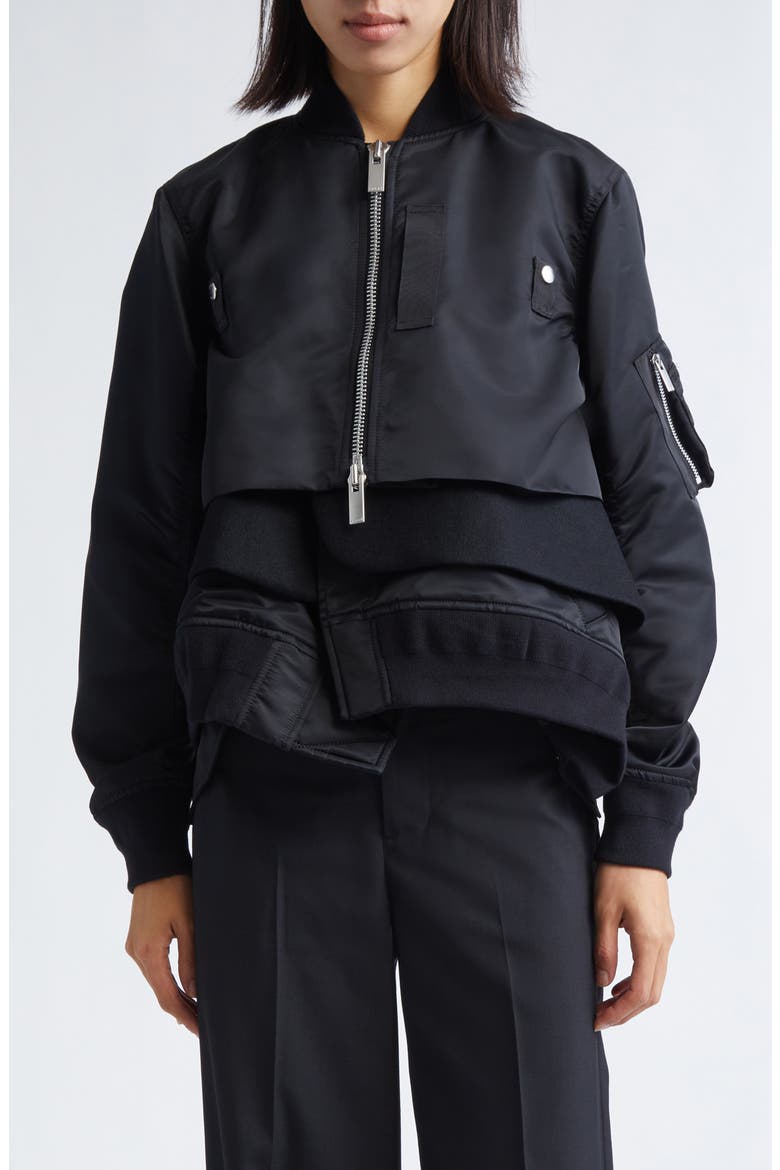 sacai 23AW wool melton blouson サイズ1 ブラック Sacai Nylon Twill & Wool Melton Blouson Jacket (Women) | Nordstrom