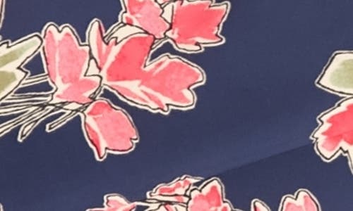 London Times Cap Sleeve Floral Print Midi Dress In Navy/berry