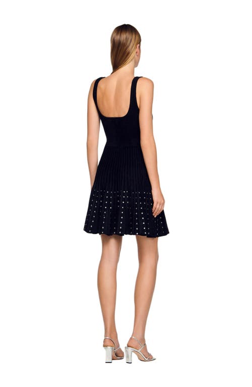 Sandro Womens Black Rhinestone-embellished Sleeveless Knitted Mini Dress In Black
