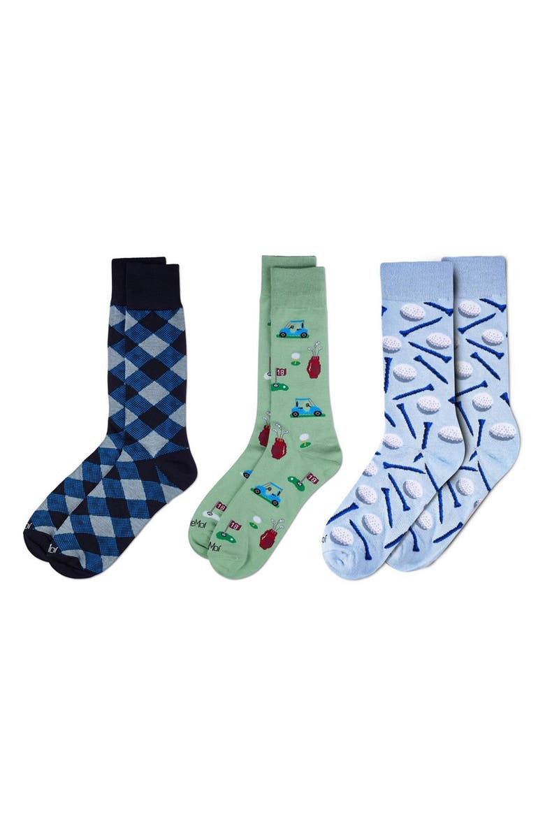 MeMoi Sports Assorted 3-Pack Crew Socks, Alternate, color, Light Blue Multi