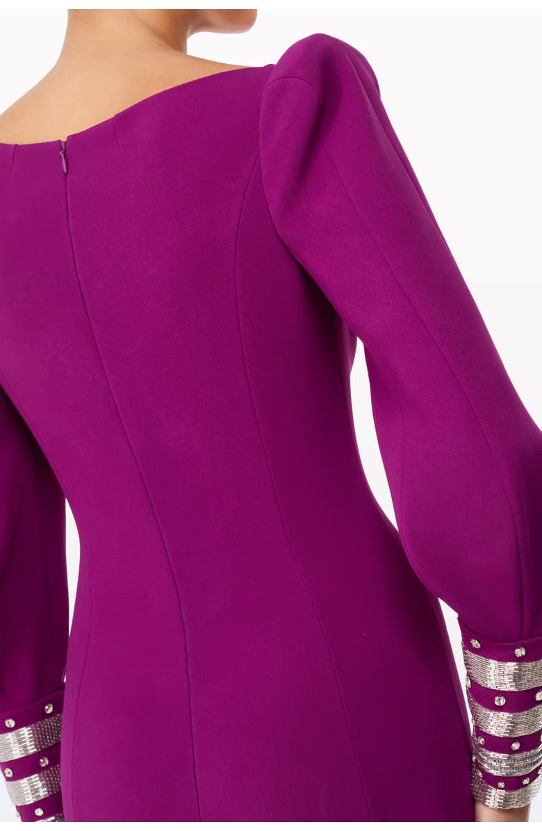 Jenny Packham Francolin Embellished-Cuffs Puff-Sleeve Maxi Dress, Alternate, color, Brassica