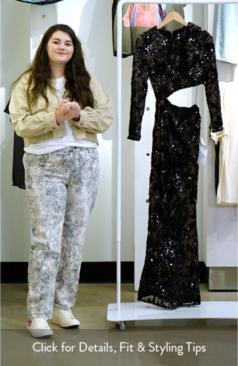 Candace Floral Sequin Cutout Long Sleeve Mermaid Gown, sales video thumbnail