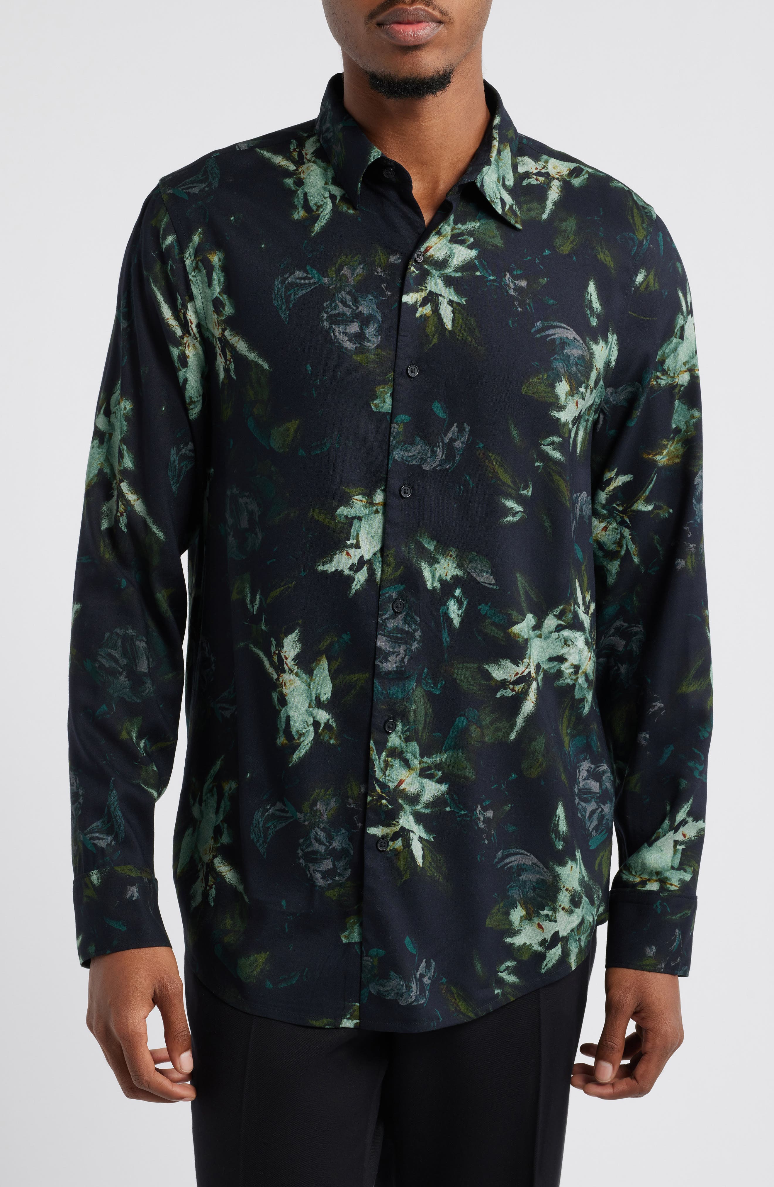Open Edit Painted Blooms Floral Button-Up Shirt (Men) | Nordstromrack