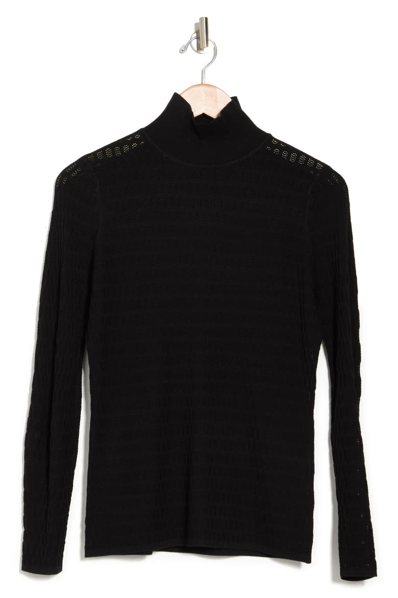 Mock Neck Pointelle Knit Top, Alternate, color, BLACK