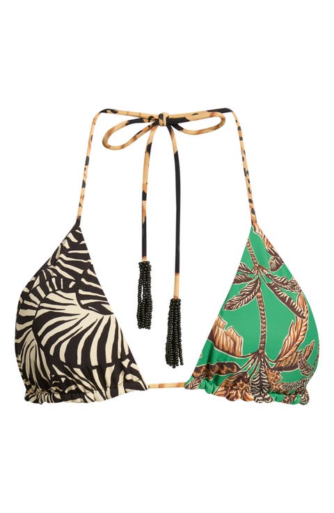 Mixed Print Triangle Bikini Top
