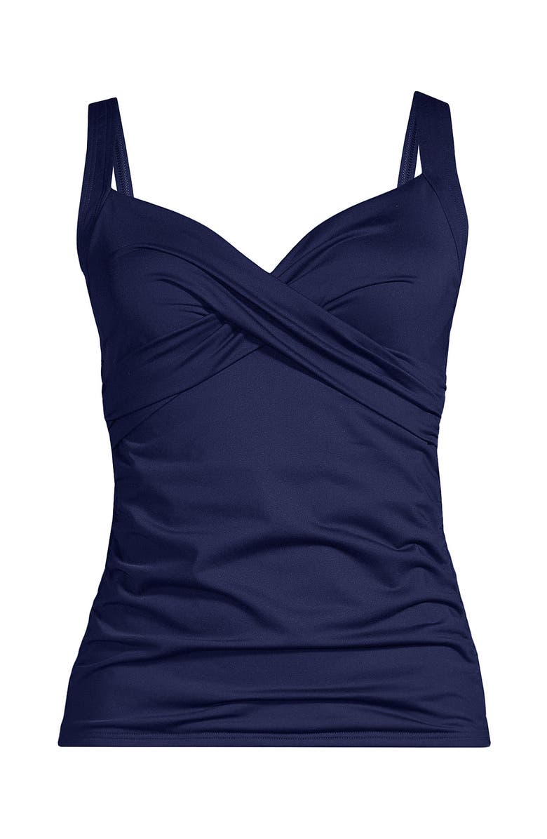 Lands' End Plus Size V-Neck Wrap Underwire Tankini Swimsuit Top, Alternate, color, Deep Sea Navy