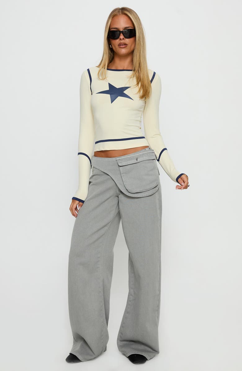 Princess Polly Starshot Long Sleeve Graphic T-Shirt, Alternate, color, Cream