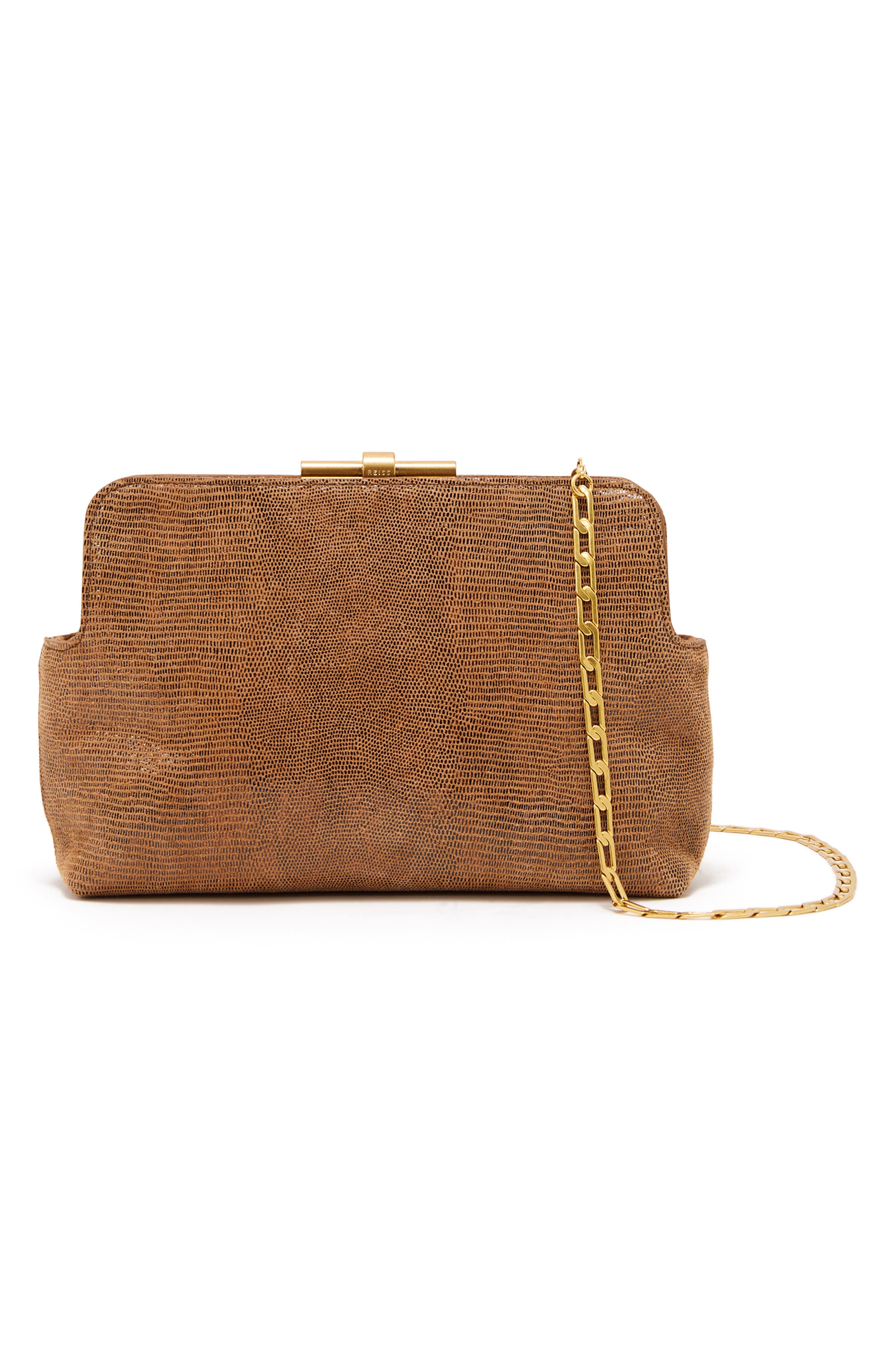 Reiss Bethany Embossed Leather Frame Clutch, Alternate, color, 