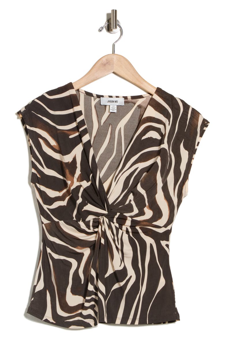 Front Twist Top, Alternate, color, BROWN/ IVORY ZEBRA PRINT