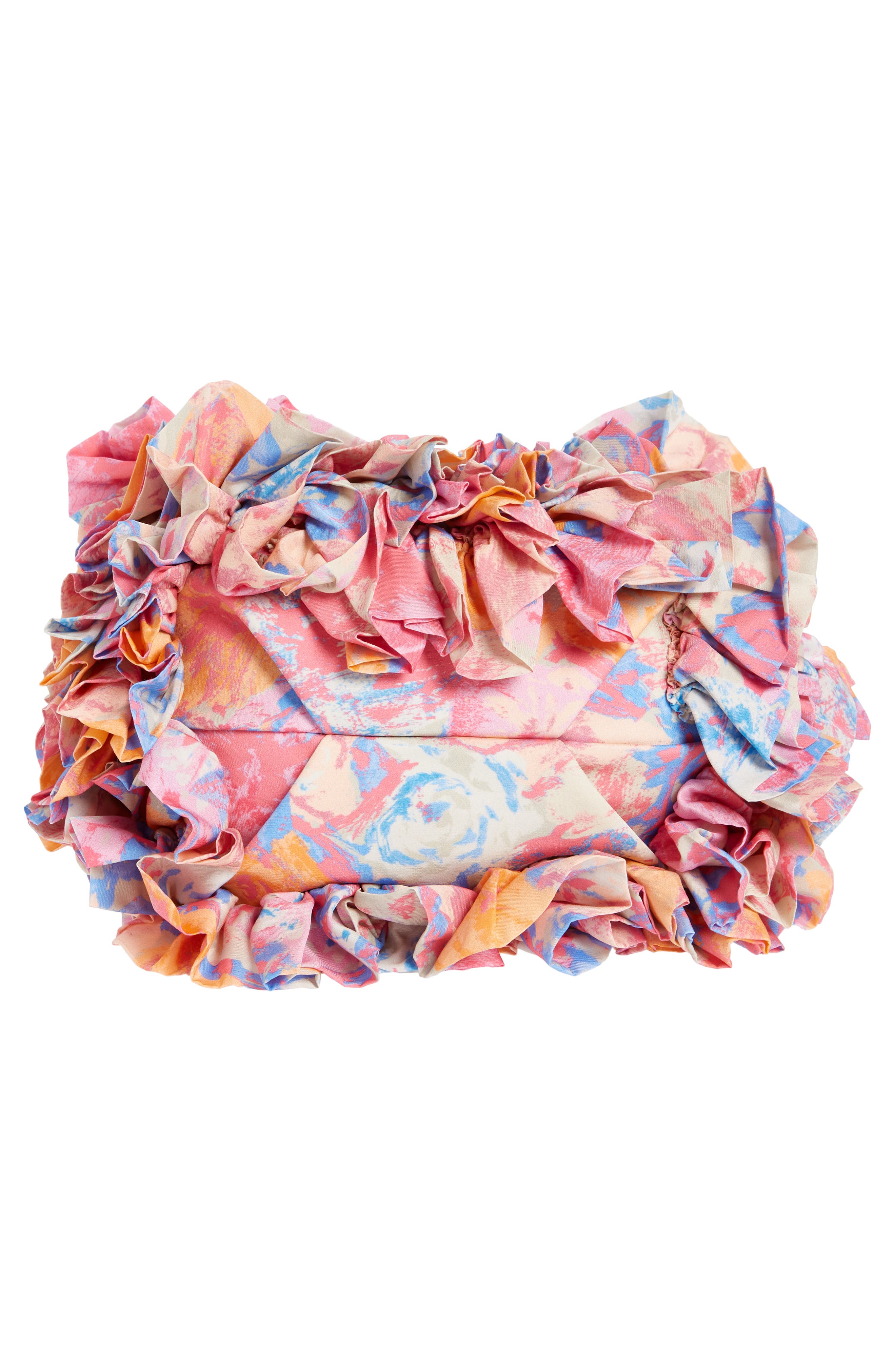 Dries Van Noten Mini Print Ruffle Crepe Hobo, Alternate, color, 