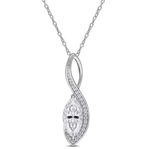 Moissanite Wave Drop Pendant Necklace Sterling Silver