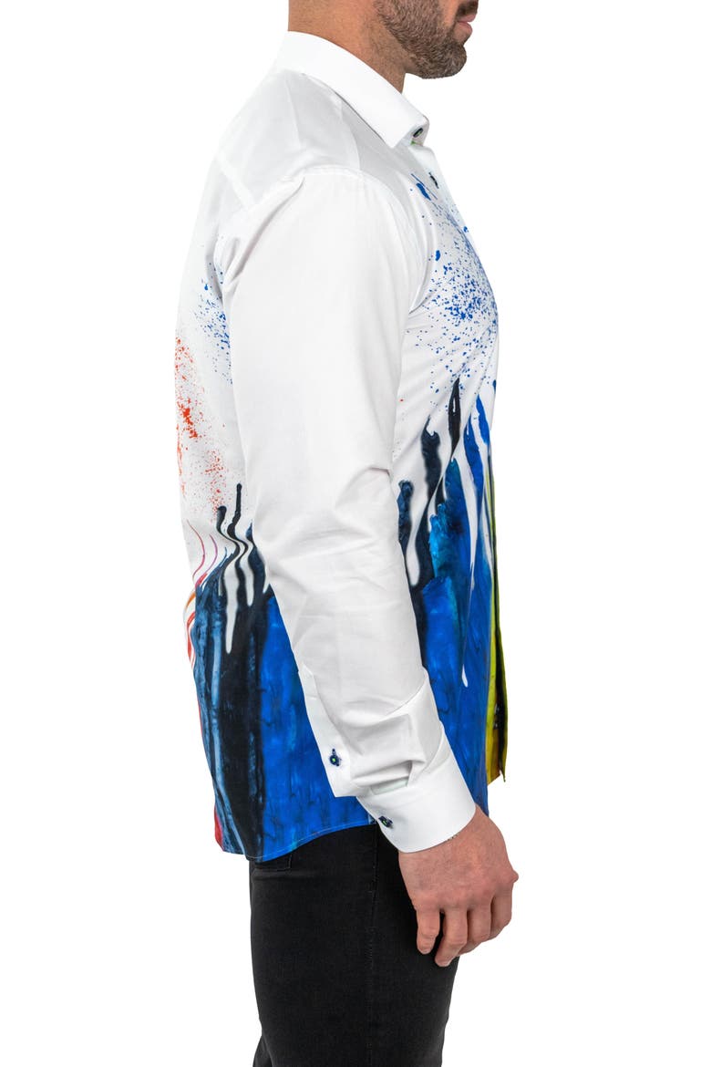 Fibonacci Dripped White Contemporary Fit Button-Up Shirt, Alternate, color, WHITE