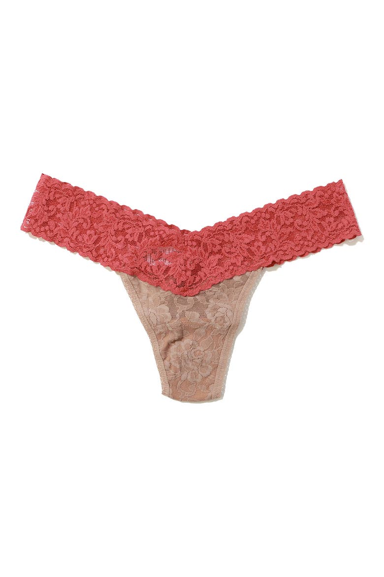 Signature Lace Low Rise Thong, Main, color, TAUPE/ PINK SANDS