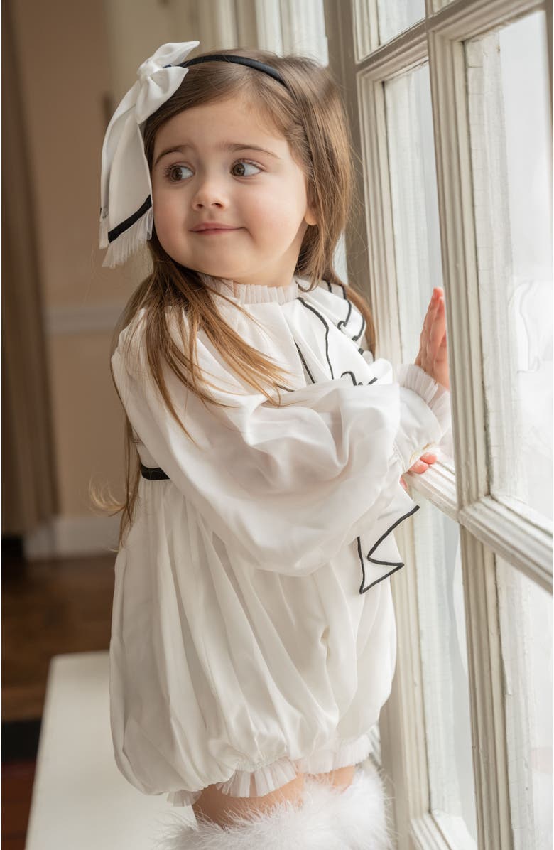 Petite Maison Kids Gwen Romper with Ruffle Trim, Alternate, color, White And Black