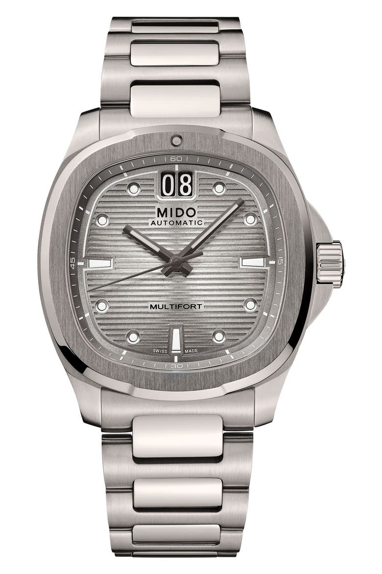 Multifort TV Big Date Automatic Bracelet Watch, 39.2mm x 40mm, Main, color, GREY
