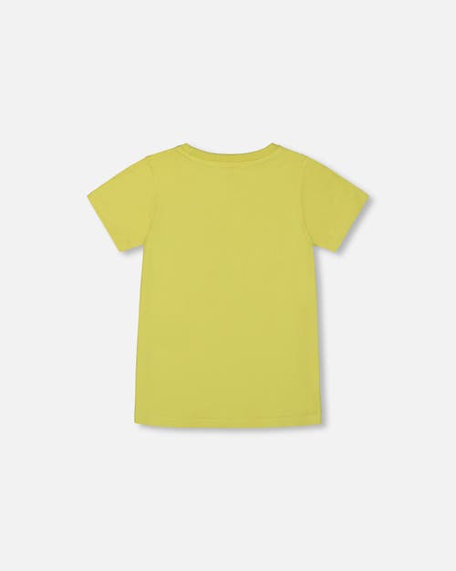 Deux Par Deux Boy's Organic Cotton Tee Lime Green And Blue Vespa In Lime Green And Blue Vespa