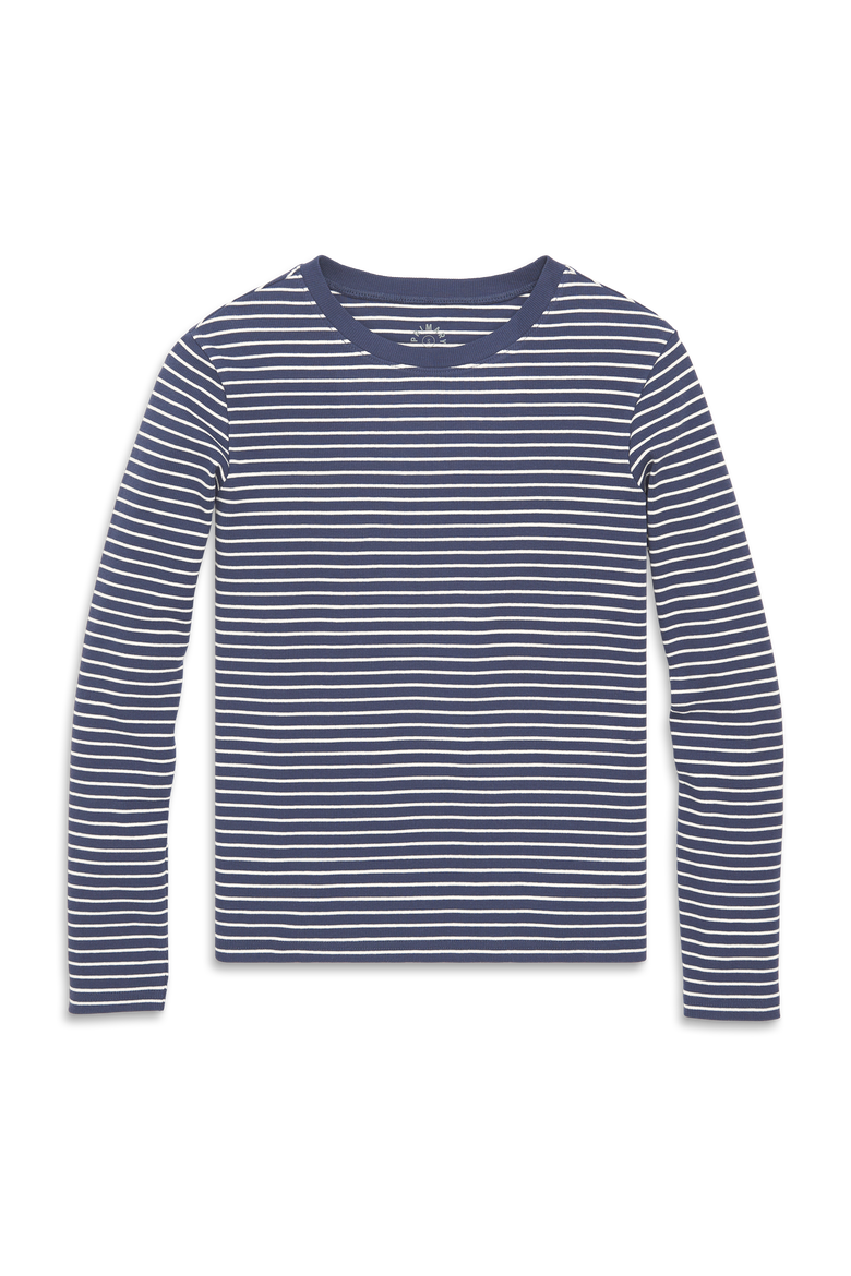 Women's Fit Long Sleeve Rib Tee In Stripe, Main, color, Sunwashed Navy Ivory Stripe