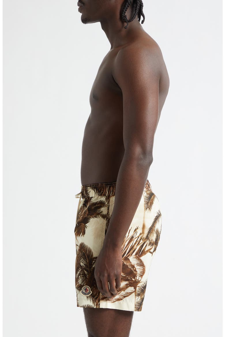 Palm Print Swim Trunks, Alternate, color, BEIGE