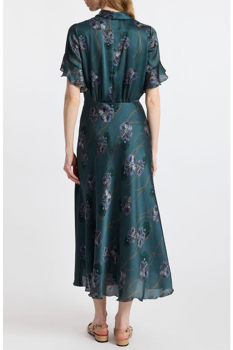 Sabrina Short Sleeve Tie Neck Midi Dress, Alternate, color, Steel Teal