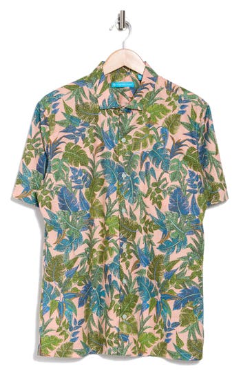 Tori Richard Floral Print Short Sleeve Shirt In Coral Multi