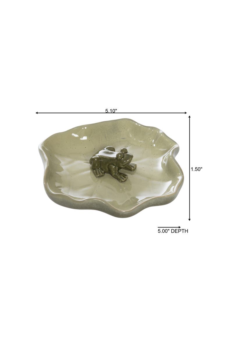 Ceramic Lily Pad Dish with Frog Green for Spring Tabletop Decor, Alternate, color, Green
