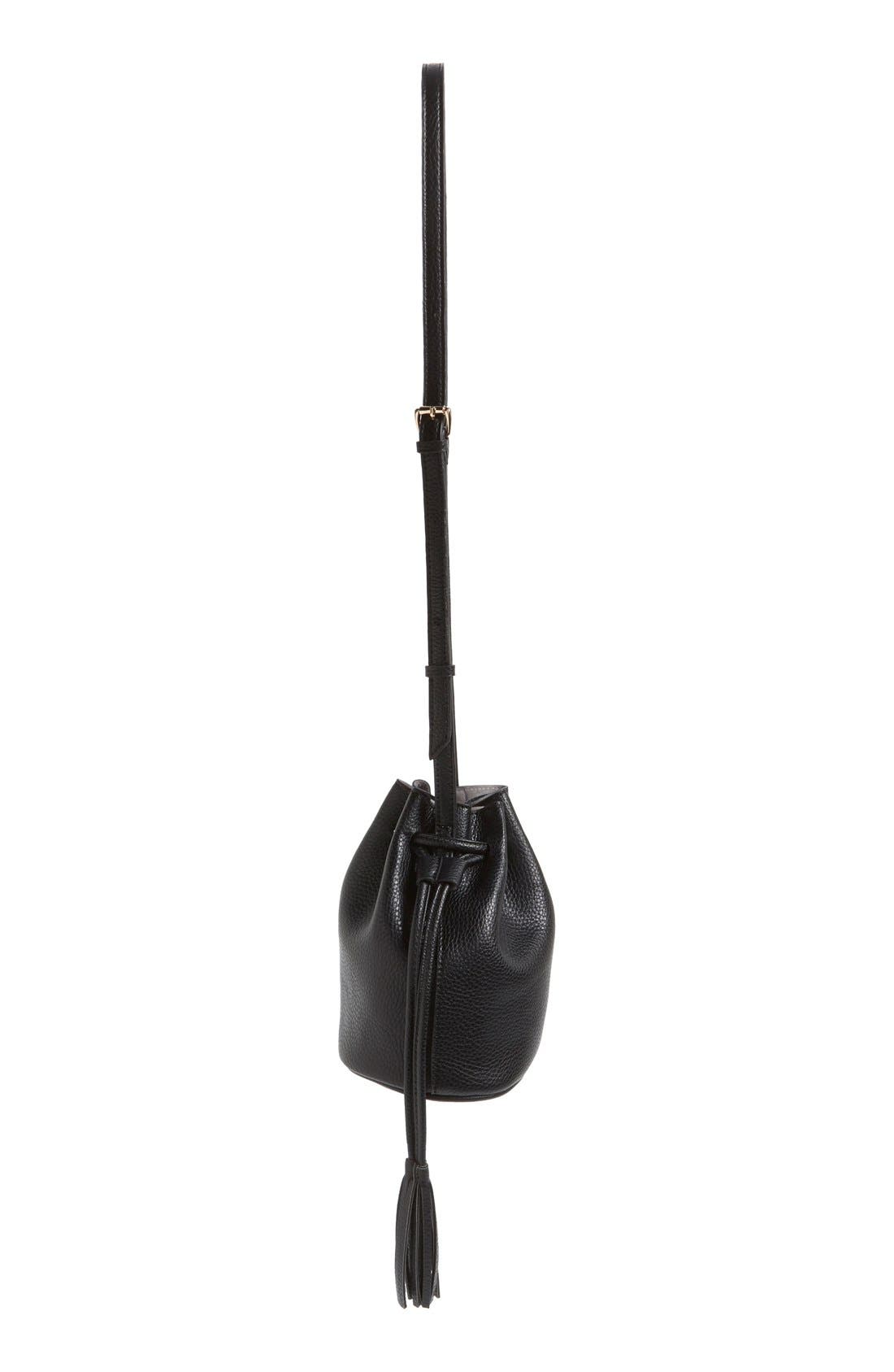 Street Level Mini Faux Leather Tassel Bucket Bag, Alternate, color, 