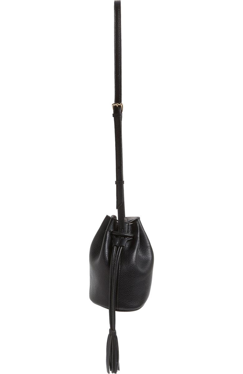 Street Level Mini Faux Leather Tassel Bucket Bag, Alternate, color,