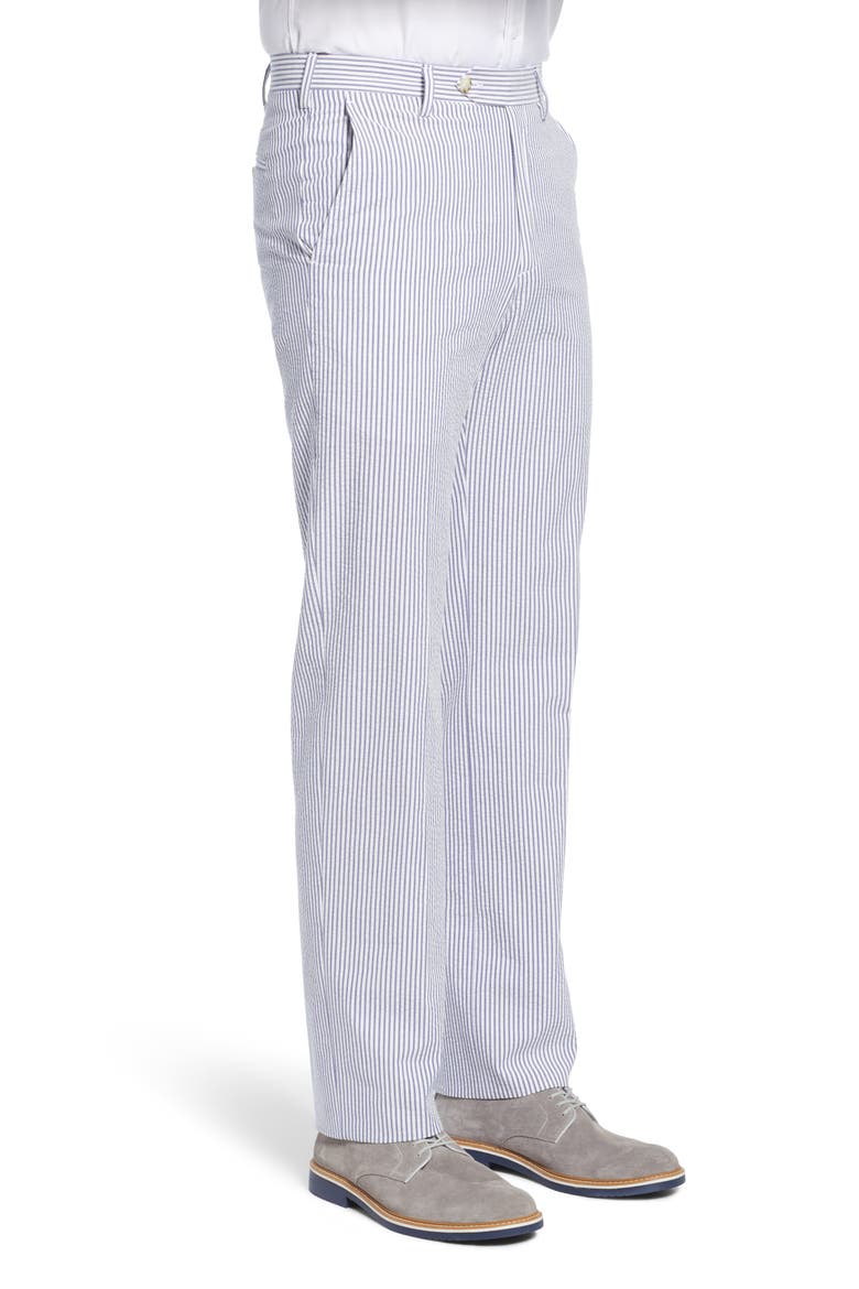 Flat Front Stripe Cotton Seersucker Pants, Alternate, color, BLUE
