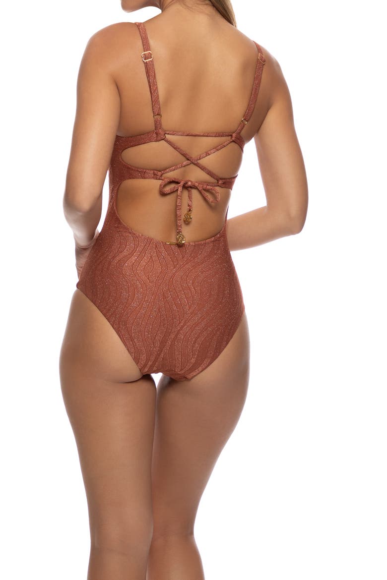 Muse Glow Square Neck One Piece, Alternate, color, Brown