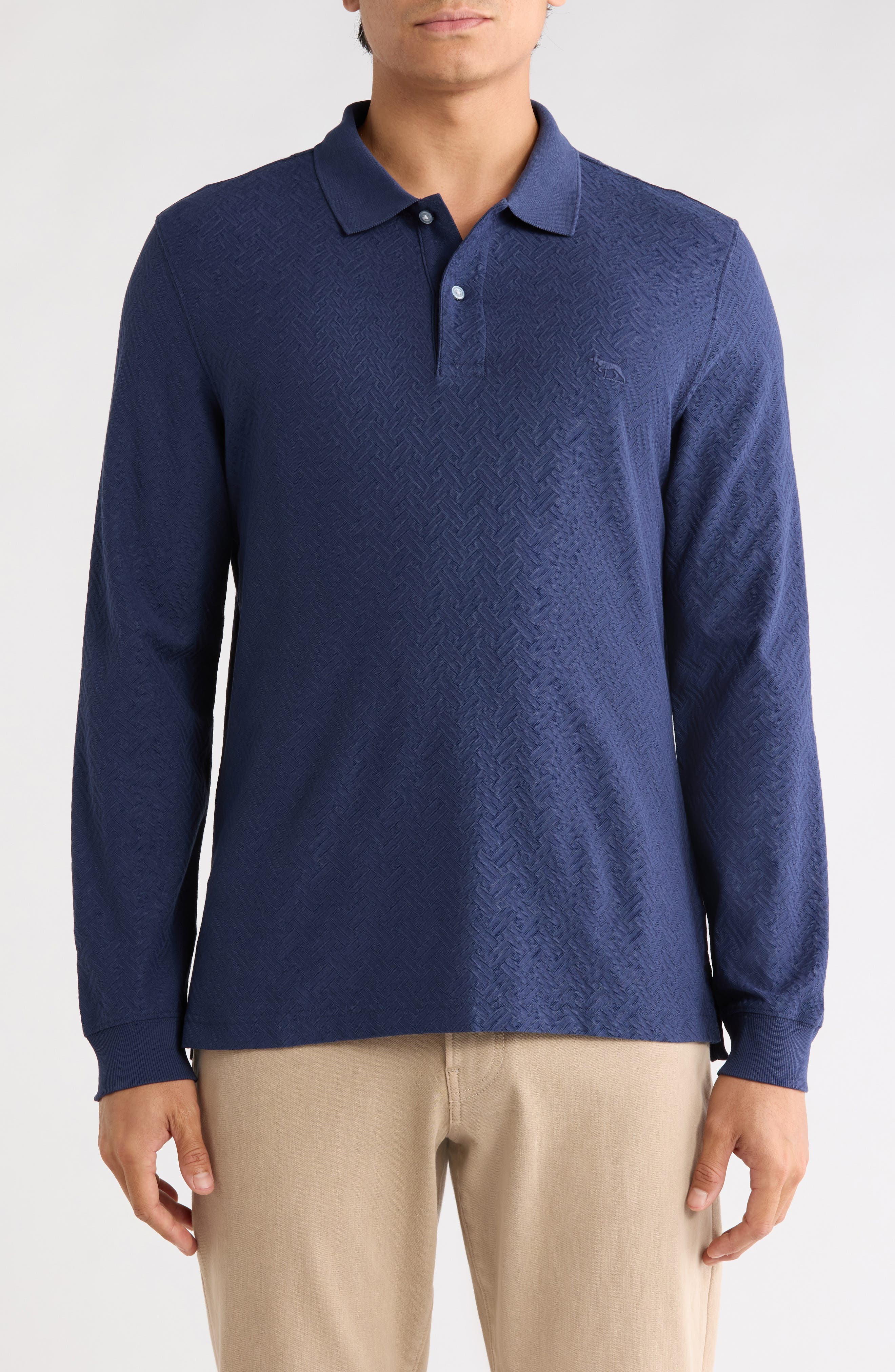 Long Sleeve Cotton Jacquard Polo