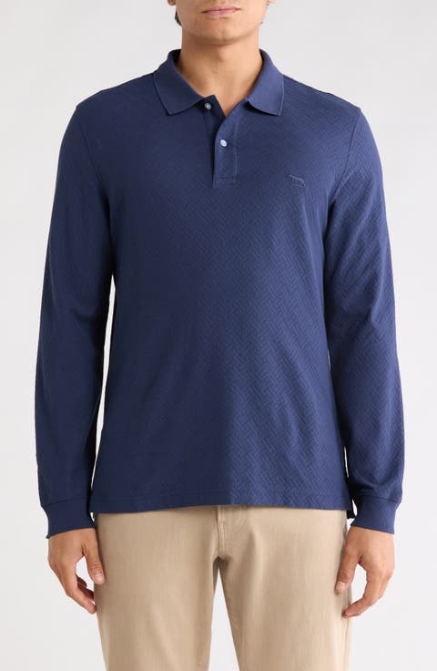 Long Sleeve Cotton Jacquard Polo