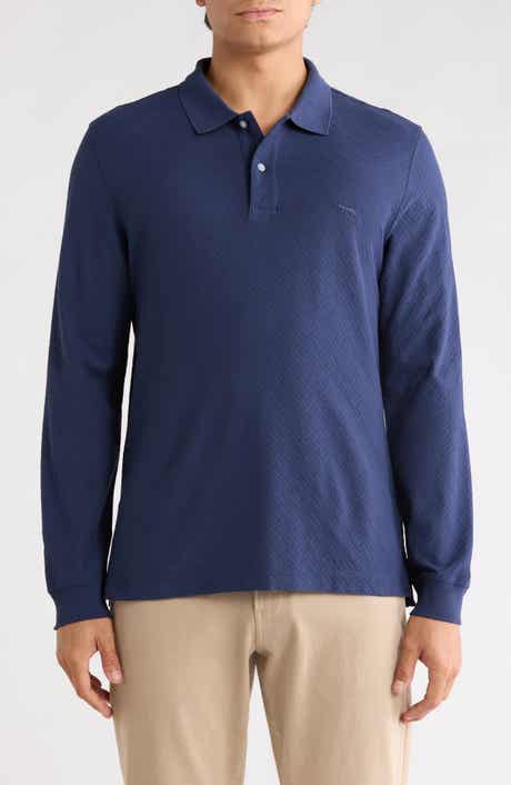 Long Sleeve Cotton Jacquard Polo
