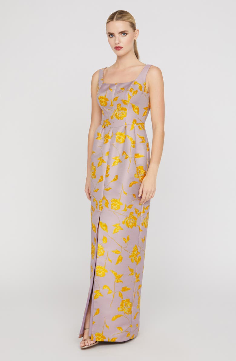 Kay Unger Indiana Floral Column Gown, Alternate, color, Lilac Mist/ Gold Honey