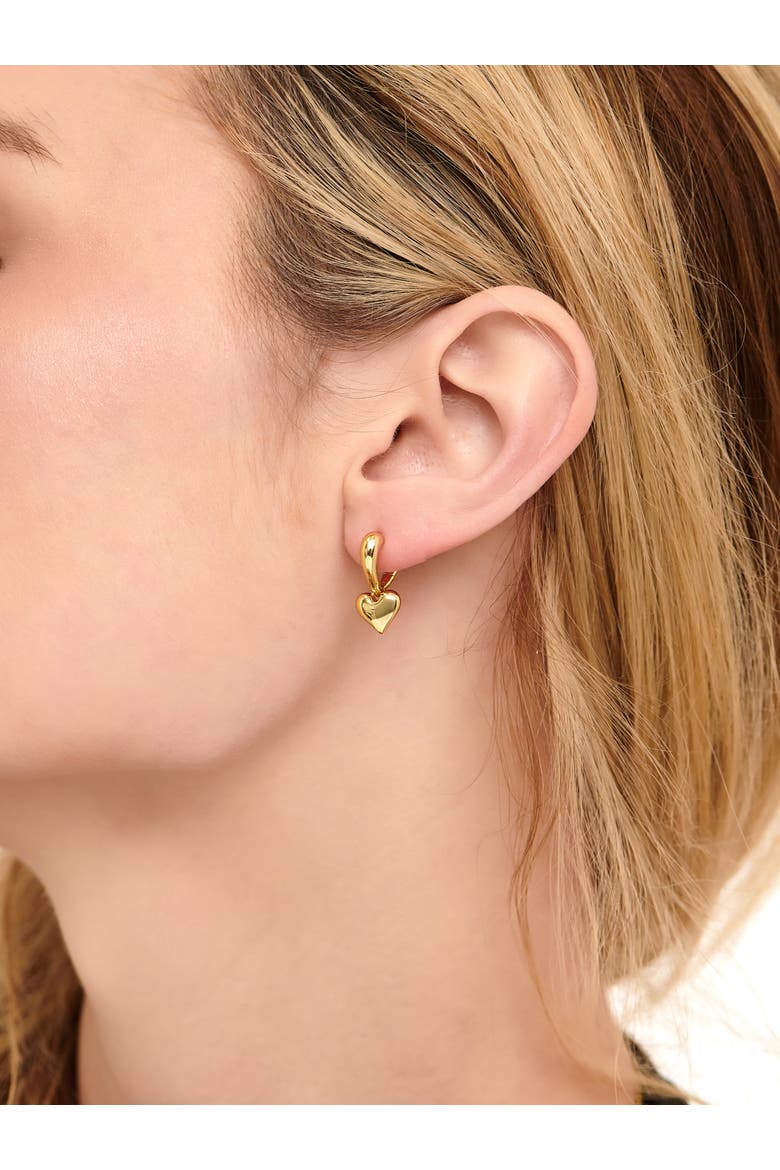 Sweet Heart Huggie Hoop Earrings in Gold Plated Sterling Silver, Alternate, color, Yellow Gold