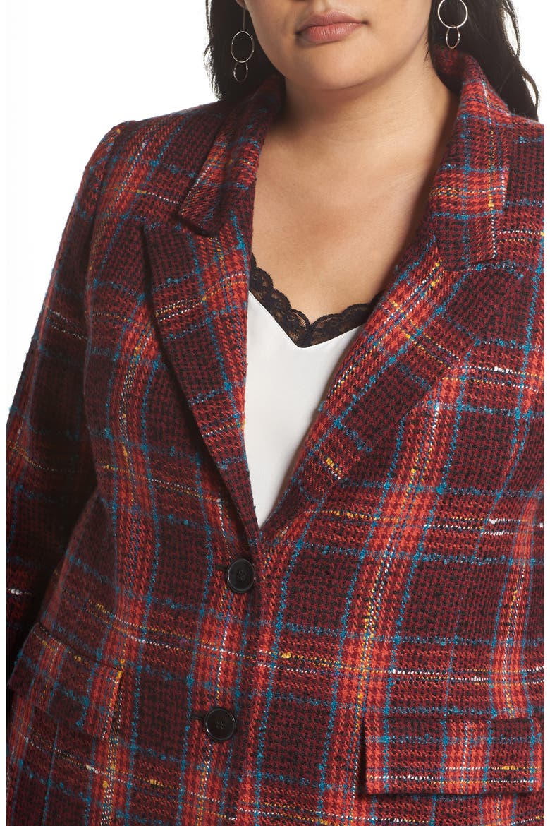 Plaid Tweed Blazer, Alternate, color, RED MULTI PLAID