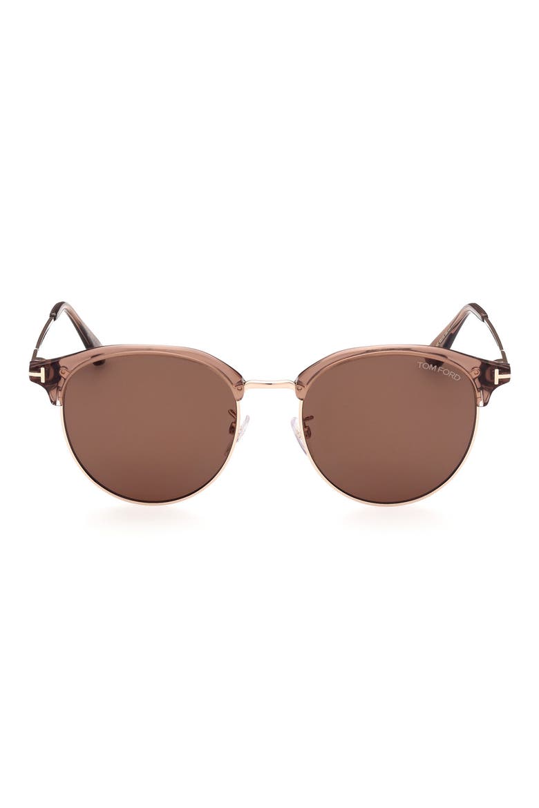 55mm Gradient Round Sunglasses, Main, color, SHINY LIGHT BROWN / BROWN