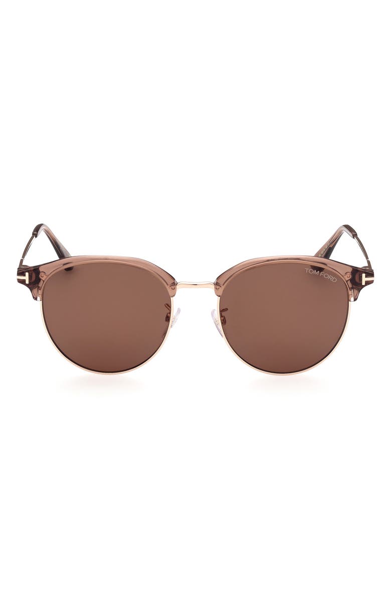 TOM FORD 55mm Gradient Round Sunglasses, Main, color, Shiny Light Brown / Brown