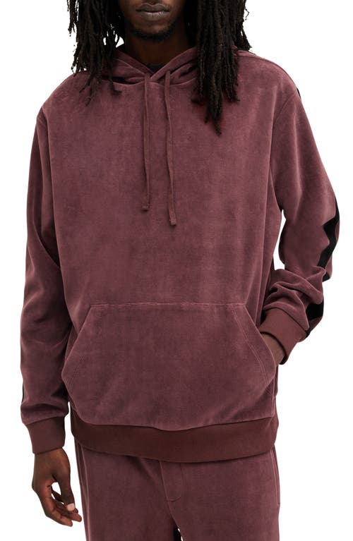 AllSaints Draven Oth Velour Hoodie in Moretti Red 