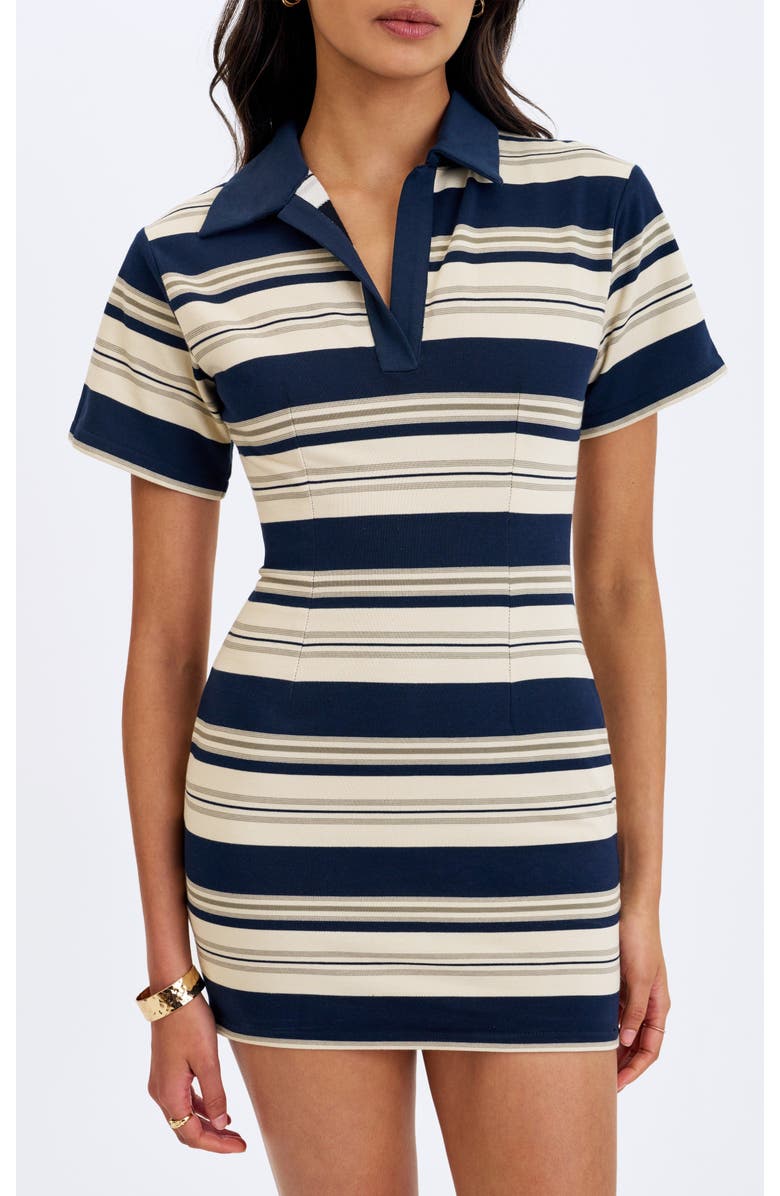 Miss Circle Whitley Piqué Cotton Striped Collared Mini Dress, Alternate, color, Navy & Ivory