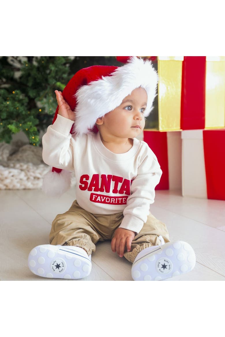Santa's Favorite Puff Ink Christmas Long Sleeve Romper, Alternate, color, Natural