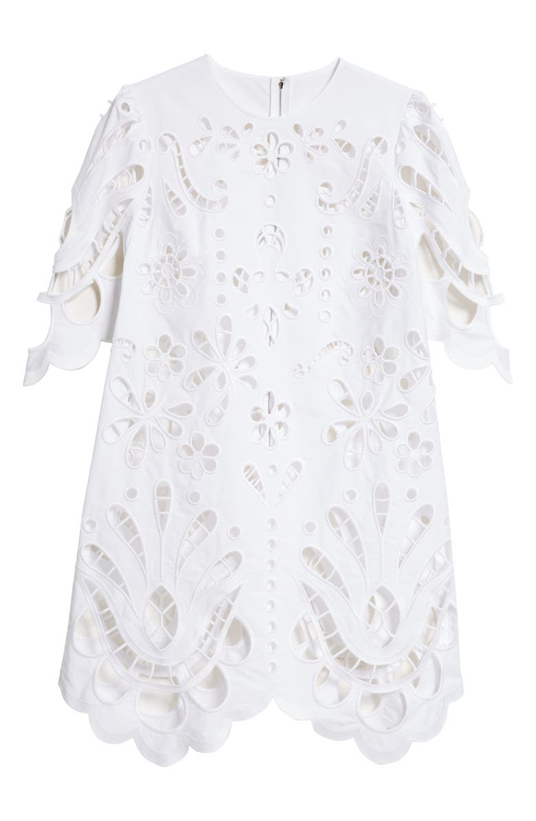 Dolce&Gabbana Openwork Embroidered Poplin Shift Dress, Alternate, color, Bianco Ottico