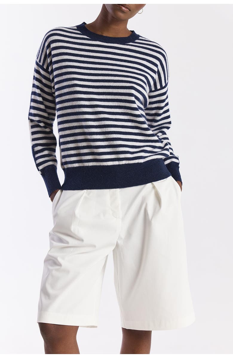 Brodie Pure Cashmere Beach Stripe Cashmere Sweater, Alternate, color, Navy