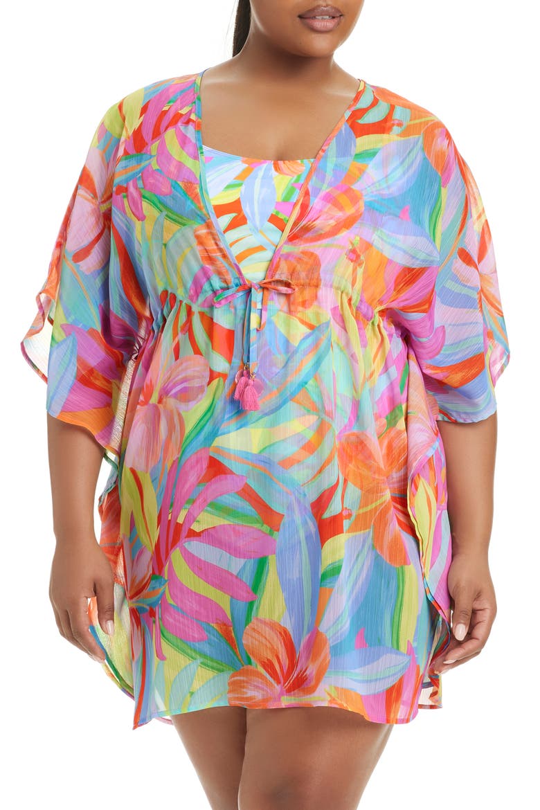 Semisheer Cover-Up Caftan, Main, color, BLUE MULTI